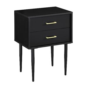 walker edison modern olivia 2 drawer wood rectangle side table living room small end accent table, 20 inch, black
