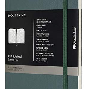 Moleskine PRO Notebook, Soft Cover, Large (5" x 8.25") Professional Project Planning, Forest Green, 192 Pages