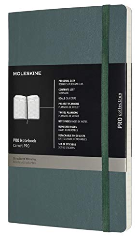 Moleskine PRO Notebook, Soft Cover, Large (5" x 8.25") Professional Project Planning, Forest Green, 192 Pages