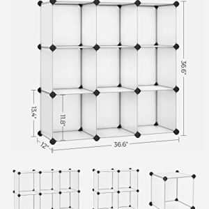 SONGMICS Cube Organizer, 9-Cube Book Shelf, DIY Plastic Closet Cabinet, Modular Bookcase, Storage Shelving for Living Room, Office, 36.6 x 12.2 x 48.4 Inches, White