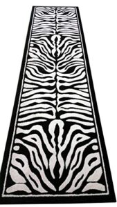 americana animal skin print zebra rug black and pure white design 132 (2 feet x 7 feet 3 inch)