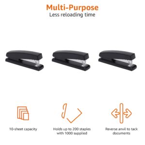Amazon Basics Stapler with 3750 Staples, Office Stapler, 25 Sheet Capacity, Non-Slip, Black, 3 Pack