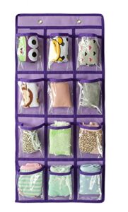 nimes hanging closet underwear sock jewelry storage over the door classroom cell phone calculator organizer 12 clear pockets (purple)