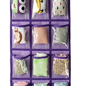 NIMES Hanging Closet Underwear Sock Jewelry Storage Over The Door Classroom Cell Phone Calculator Organizer 12 Clear Pockets (Purple)