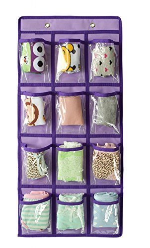 NIMES Hanging Closet Underwear Sock Jewelry Storage Over The Door Classroom Cell Phone Calculator Organizer 12 Clear Pockets (Purple)