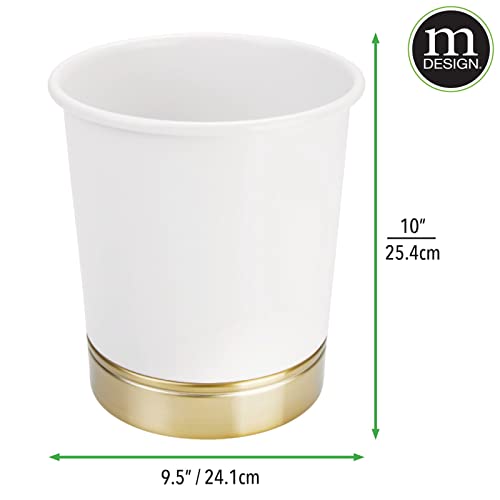 mDesign Small Round Metal Bathroom Wastebasket - Decorative Trash Can and Garbage Basket - Powder Room and Bathroom Trash Bin - Small Trash Can for Bathroom - Hyde Collection - White/Soft Brass