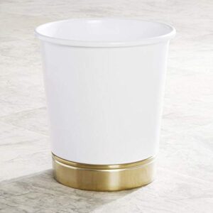 mDesign Small Round Metal Bathroom Wastebasket - Decorative Trash Can and Garbage Basket - Powder Room and Bathroom Trash Bin - Small Trash Can for Bathroom - Hyde Collection - White/Soft Brass