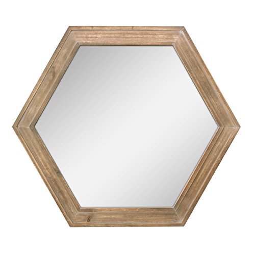 Stonebriar Decorative 24" Hexagon Hanging Wall Mirror with Natural Wood Frame and Attached Hanging Bracket, Rustic Farmhouse Decor for the Living Room, Bathroom, Bedroom, and Entryway Brown