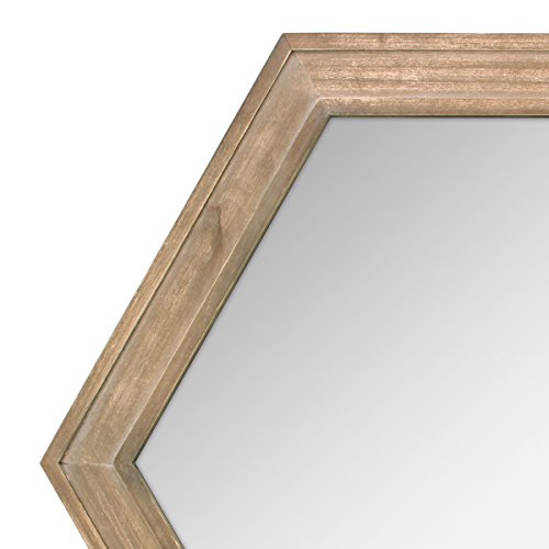 Stonebriar Decorative 24" Hexagon Hanging Wall Mirror with Natural Wood Frame and Attached Hanging Bracket, Rustic Farmhouse Decor for the Living Room, Bathroom, Bedroom, and Entryway Brown