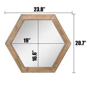 Stonebriar Decorative 24" Hexagon Hanging Wall Mirror with Natural Wood Frame and Attached Hanging Bracket, Rustic Farmhouse Decor for the Living Room, Bathroom, Bedroom, and Entryway Brown