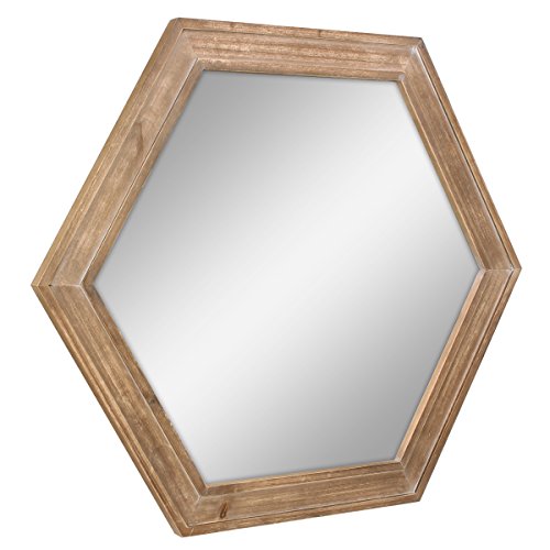 Stonebriar Decorative 24" Hexagon Hanging Wall Mirror with Natural Wood Frame and Attached Hanging Bracket, Rustic Farmhouse Decor for the Living Room, Bathroom, Bedroom, and Entryway Brown