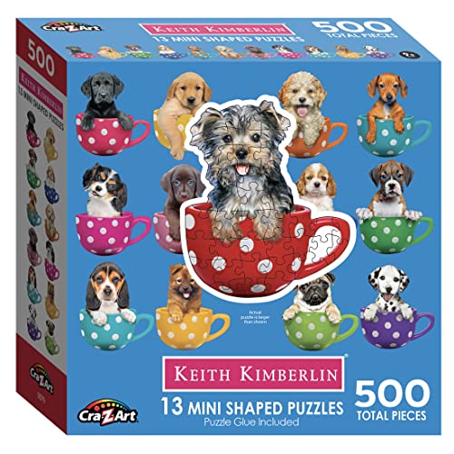 Lafayette Puzzle Factory Pups in Cups 1 : A Collection of 13 Mini Shaped Puzzles Totaling 500 Color Coded Pieces Exclusive Keith Kimberlin Editions,Multi-Colored,SG_B07B1GLTWW_US