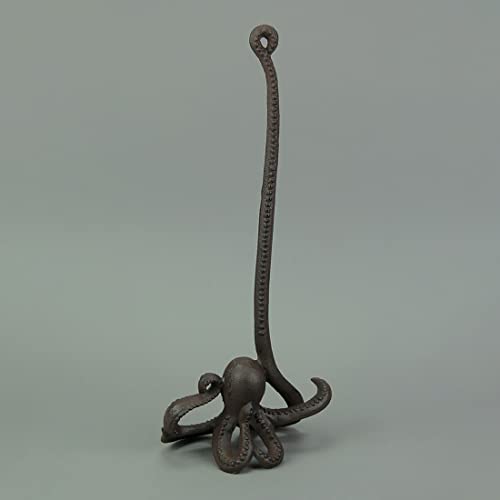 Brown Cast Iron Swimming Octopus Paper Towel Holder Kitchen Nautical Décor