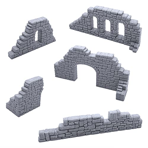 EnderToys Ruined Stone Walls Set A, Terrain Scenery for Tabletop 28mm Miniatures Wargame, 3D Printed and Paintable