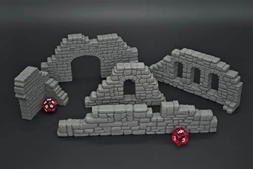 EnderToys Ruined Stone Walls Set A, Terrain Scenery for Tabletop 28mm Miniatures Wargame, 3D Printed and Paintable