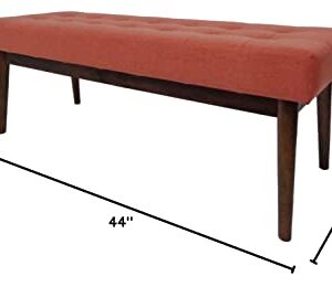 Christopher Knight Home Flavel Mid-Century Tufted Fabric Ottoman, Coral / Walnut