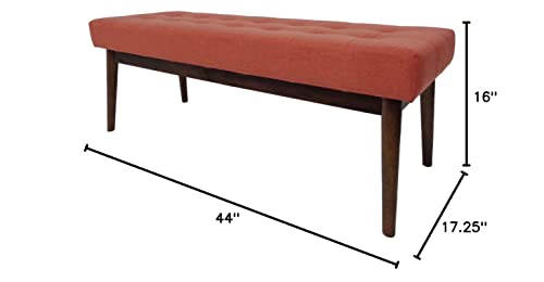 Christopher Knight Home Flavel Mid-Century Tufted Fabric Ottoman, Coral / Walnut