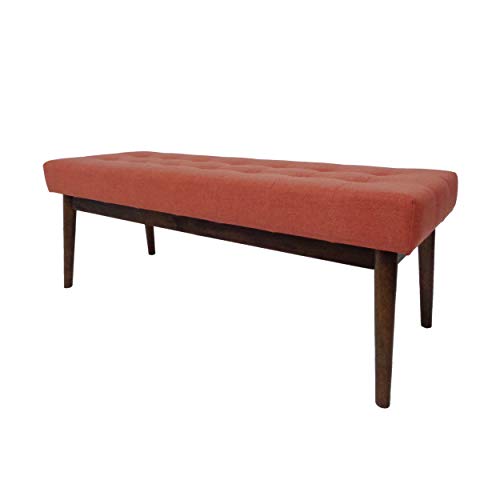 Christopher Knight Home Flavel Mid-Century Tufted Fabric Ottoman, Coral / Walnut