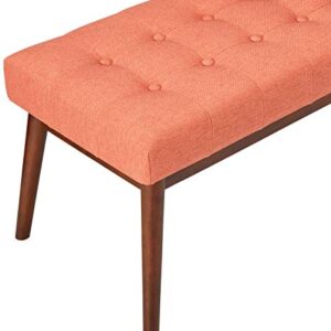 Christopher Knight Home Flavel Mid-Century Tufted Fabric Ottoman, Coral / Walnut