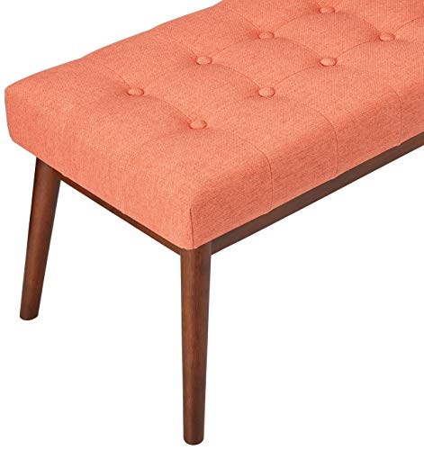 Christopher Knight Home Flavel Mid-Century Tufted Fabric Ottoman, Coral / Walnut