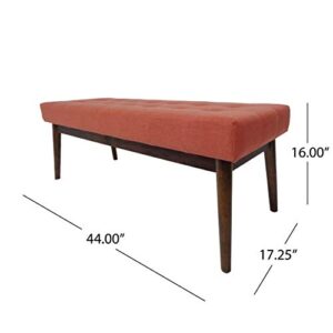 Christopher Knight Home Flavel Mid-Century Tufted Fabric Ottoman, Coral / Walnut