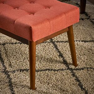 Christopher Knight Home Flavel Mid-Century Tufted Fabric Ottoman, Coral / Walnut