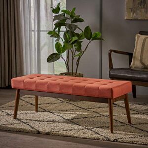 Christopher Knight Home Flavel Mid-Century Tufted Fabric Ottoman, Coral / Walnut