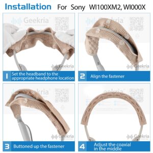 Geekria 2PCS in-Ear Knit Fabric Headband Cover Compatible with Sony WI-1000XM2, WI-1000X, WI-C400, Bluetooth Wireless Stereo Headset Headphones, Head Cushion Pad Protector (Light Brown)