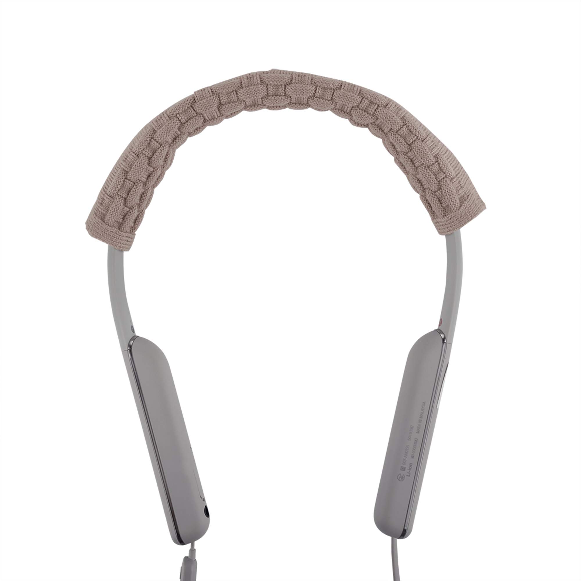 Geekria 2PCS in-Ear Knit Fabric Headband Cover Compatible with Sony WI-1000XM2, WI-1000X, WI-C400, Bluetooth Wireless Stereo Headset Headphones, Head Cushion Pad Protector (Light Brown)