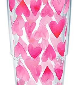 Tervis Pink Hearts All Over Insulated Tumbler with Wrap and Fuschia Lid, 1 Count (Pack of 1), Clear