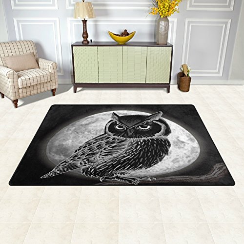 WOZO Black Moon Night Owl Area Rug Rugs Non-Slip Floor Mat Doormats Living Dining Room Bedroom Dorm 60 x 39 inches inches Home Decor