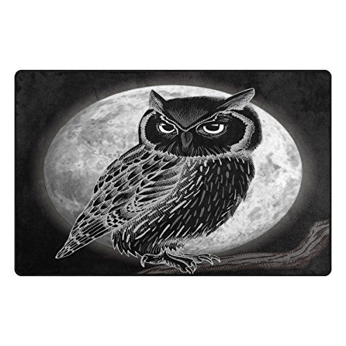 WOZO Black Moon Night Owl Area Rug Rugs Non-Slip Floor Mat Doormats Living Dining Room Bedroom Dorm 60 x 39 inches inches Home Decor