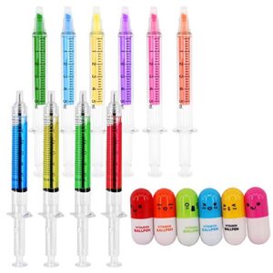sunangel 4 syringe pens + 6 pill pens + 6 syringe highlighters fluorescent needle watercolor pen (16 pcs)