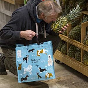 Blue Q Shopper ~ People I Want to Meet: Dogs. Reusable grocery bag, sturdy, easy-to-clean, perfect for dog lovers, 15"h x 16"w x 6"d, made From 95% recycled material.