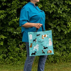 Blue Q Shopper ~ People I Want to Meet: Dogs. Reusable grocery bag, sturdy, easy-to-clean, perfect for dog lovers, 15"h x 16"w x 6"d, made From 95% recycled material.