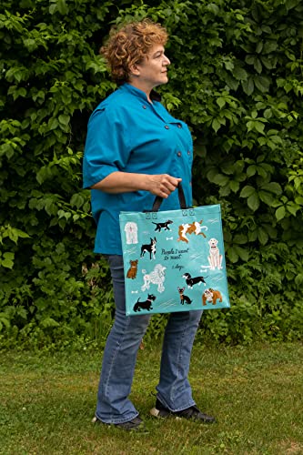 Blue Q Shopper ~ People I Want to Meet: Dogs. Reusable grocery bag, sturdy, easy-to-clean, perfect for dog lovers, 15"h x 16"w x 6"d, made From 95% recycled material.