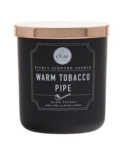 dw home medium warm tobacco pipe candle in glass jar with copper lid- 9.21 oz.
