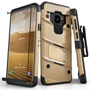 zizo bolt series for samsung galaxy s9 case military grade drop tested with tempered glass screen protector holster gold black