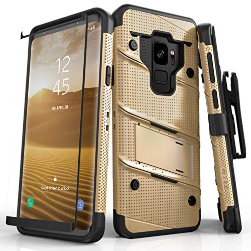 ZIZO Bolt Series for Samsung Galaxy S9 Case Military Grade Drop Tested with Tempered Glass Screen Protector Holster Gold Black