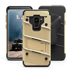 ZIZO Bolt Series for Samsung Galaxy S9 Case Military Grade Drop Tested with Tempered Glass Screen Protector Holster Gold Black