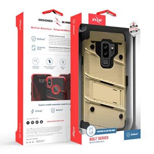 ZIZO Bolt Series for Samsung Galaxy S9 Plus Case Military Grade Drop Tested with Tempered Glass Screen Protector Holster Gold Black