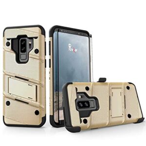 ZIZO Bolt Series for Samsung Galaxy S9 Plus Case Military Grade Drop Tested with Tempered Glass Screen Protector Holster Gold Black