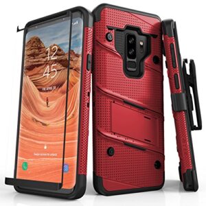 zizo bolt series for samsung galaxy s9 plus case military grade drop tested with tempered glass screen protector holster red black
