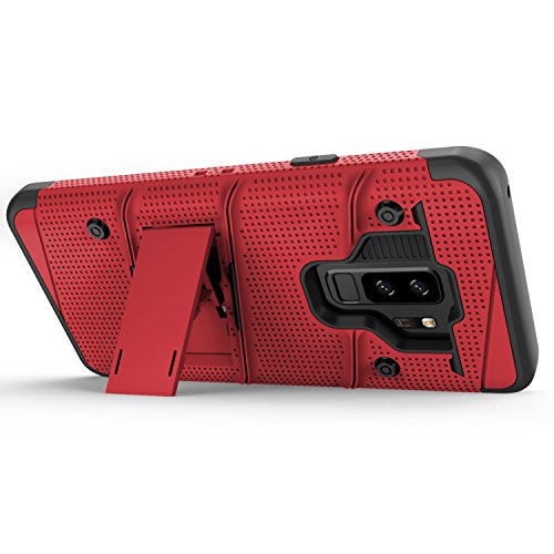 ZIZO Bolt Series for Samsung Galaxy S9 Plus Case Military Grade Drop Tested with Tempered Glass Screen Protector Holster RED Black