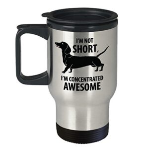 wiener dog travel mug - great gift for dachshund men and women - portable coffee travel mug with handle and lid for weiner dog owners (14 oz)
