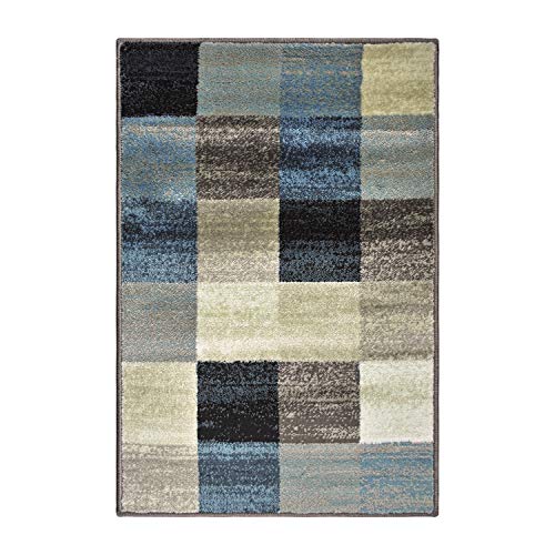 Superior Indoor Area Rug, Neutral Modern Geometric Home Decor For Living Room, Dining, Kitchen, Bedroom, Office, Nursery, Woven Rugs, Jute Backing, Rockaway Collection, 4' x 6', Majolica Blue