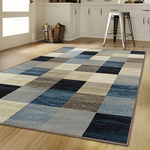 Superior Indoor Area Rug, Neutral Modern Geometric Home Decor For Living Room, Dining, Kitchen, Bedroom, Office, Nursery, Woven Rugs, Jute Backing, Rockaway Collection, 4' x 6', Majolica Blue