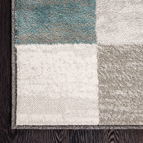 Superior Indoor Area Rug, Neutral Modern Geometric Home Decor For Living Room, Dining, Kitchen, Bedroom, Office, Nursery, Woven Rugs, Jute Backing, Rockaway Collection, 9' x 12', Majolica Blue