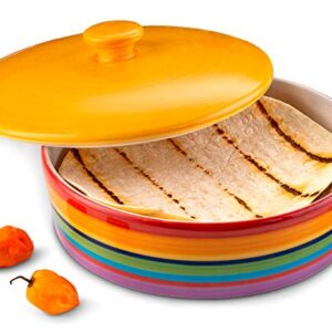 KooK Ceramic Tortilla Warmer, Colorful Design, Perfect for Pancakes, Holds up to 12 tortillas, 8.5 Inch Diameter, Taco warmer 40oz