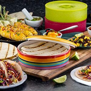 KooK Ceramic Tortilla Warmer, Colorful Design, Perfect for Pancakes, Holds up to 12 tortillas, 8.5 Inch Diameter, Taco warmer 40oz